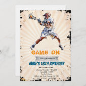 Boy Lacrosse birthday party invitation (Devant / Derrière)