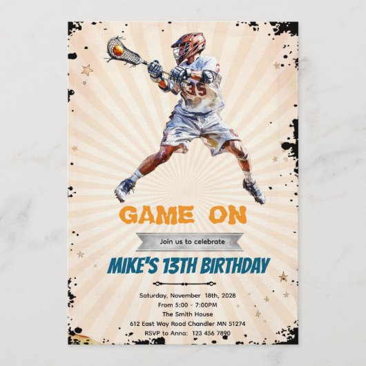 Boy Lacrosse birthday party invitation (Devant)