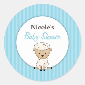 Boy Lamb Baby shower Blauwe Streep Ronde Sticker