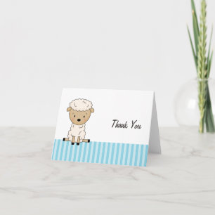 Boy Lamb Baby shower Blue Stripe Dank u Bedankkaart