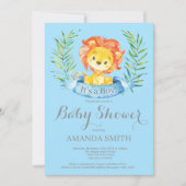 Boy Lion Baby shower Invitation Bleu et gris (Devant)