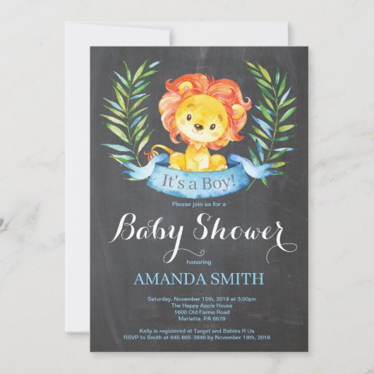 Boy Lion Baby shower Invitation Tableau de bord (Devant)