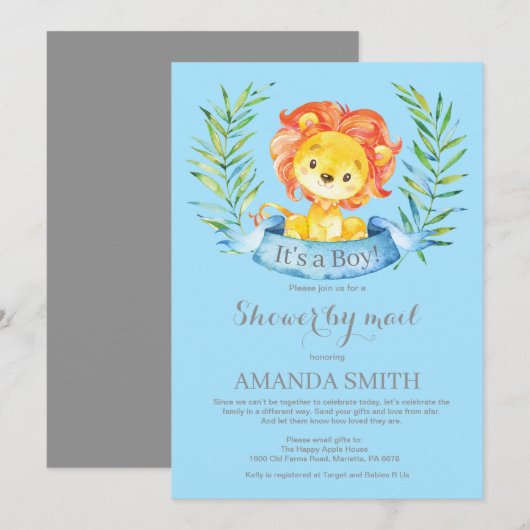 Boy Lion Baby shower par Mail Invitation (Devant / Derrière)