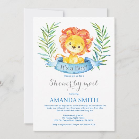 Boy Lion Baby shower par Mail Invitation (Devant)