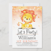 Boy Lion fête d'anniversaire Orange Invitation (Devant)