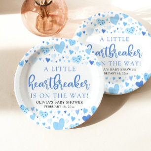 Boy Little Heartbreaker Blue Valentijn Baby shower Papieren Bordje