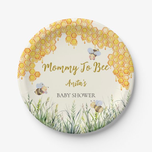 Boy Mama to Bee Schattige Bumblebee Baby shower Papieren Bordje (Voorkant)