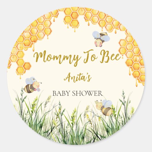 Boy Mama to Bee Schattige Bumblebee Floral Baby sh Ronde Sticker (Voorkant)