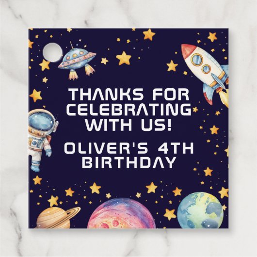 Boy Modern Space Rocket Ship Verjaardagsfeest Favo Bedankjes Labels (Voorkant)