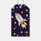 Boy Modern Space Rocket Ship Verjaardagsfeest Favo Cadeaulabel (Achterkant)