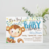 Boy Monkey Baby shower uitnodiging (Staand voorkant)