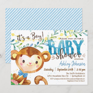 Boy Monkey Baby shower uitnodiging