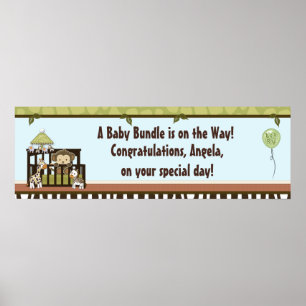 Boy MONKEY Oerwoud Safari Wieg Baby shower Banner Poster