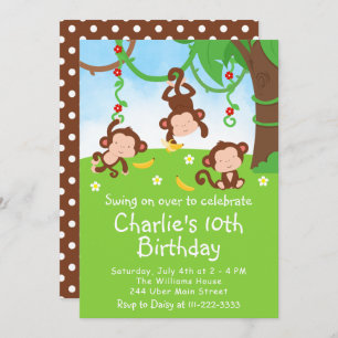 Boy Monkeys Birthday Party Invitation Kaart