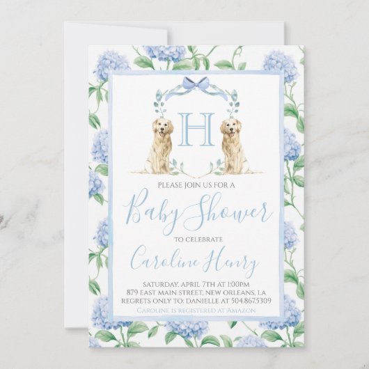 Boy Monogram Baby shower Southern Blue Dog Kaart (Voorkant)