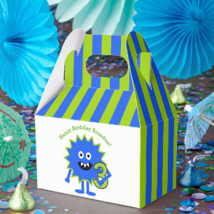 Boy Monster 3e Verjaardag Blauw Groene Strepen Sch Bedankdoosjes