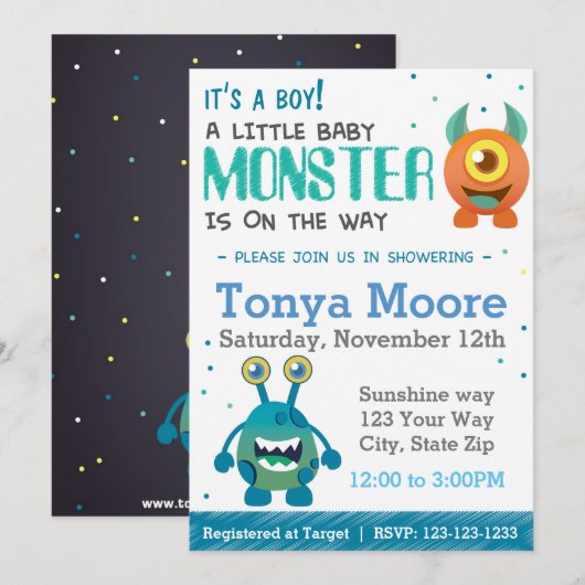 Boy Monster Baby shower Uitnodiging (Voorkant / Achterkant)