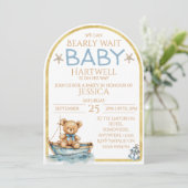 Boy Nautical Bear In A Boat Baby Shower Invitation (Debout devant)