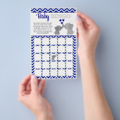 Boy Navy Elephant Baby shower BINGO Game Chev 366 Flyer (Hand)