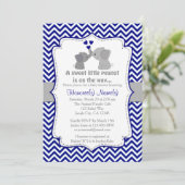 Boy Navy Elephant Baby Shower Invitations Chev 366 (Debout devant)