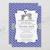 Boy Navy Elephant Baby Shower Invitations Chev 366 (Devant / Derrière)