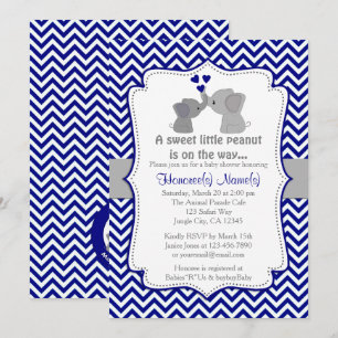 Boy Navy Elephant Baby Shower Invitations Chev 366