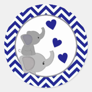 Boy Navy Elephant Baby shower Stickers Chev 366-03