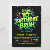 Boy Neon 10th Birthday Invitation Graffiti Style (Devant)