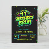 Boy Neon 11th Birthday Invitation Graffiti Style Kaart (Staand voorkant)