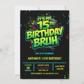 Boy Neon 15th Birthday Invitation Graffiti Style (Devant)