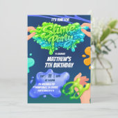  Boy Neon Blue Green Slime Birthday Invitation (Debout devant)