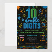 Boy Neon Dubbele cijfers 10e verjaardagsfeest Kaart (Voorkant / Achterkant)