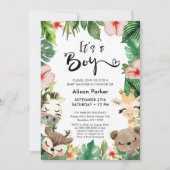 Boy Oerwoud Safari Tropisch groen Baby shower Kaart (Voorkant)