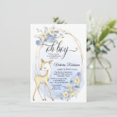 Boy Oh Boy Deer Baby Blue Beige Baby shower Kaart (Staand voorkant)