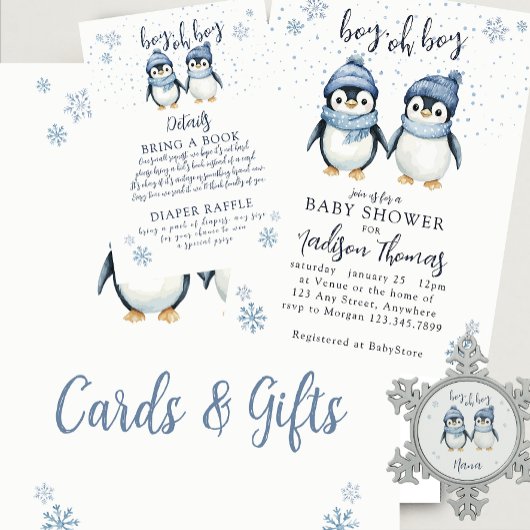 Boy Oh Boy Winter baby shower Informatiekaartje