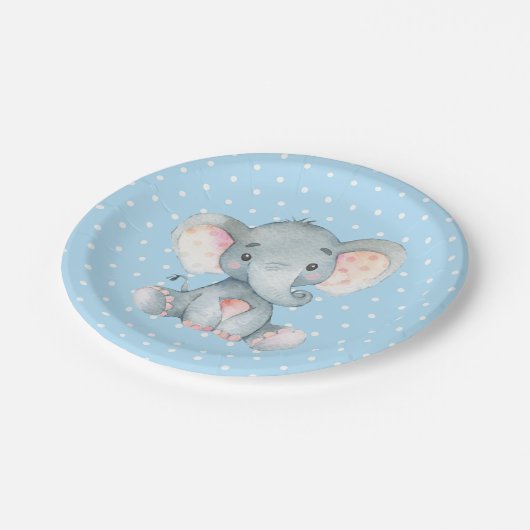 Boy Olifant Baby shower Blauw Papier Bord (Gekanteld)