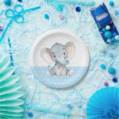 Boy Olifant Baby shower Blauw Papier Bord (Feest)