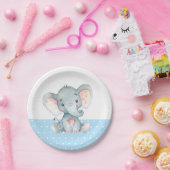 Boy Olifant Baby shower Blauw Papier Bord (Feest)