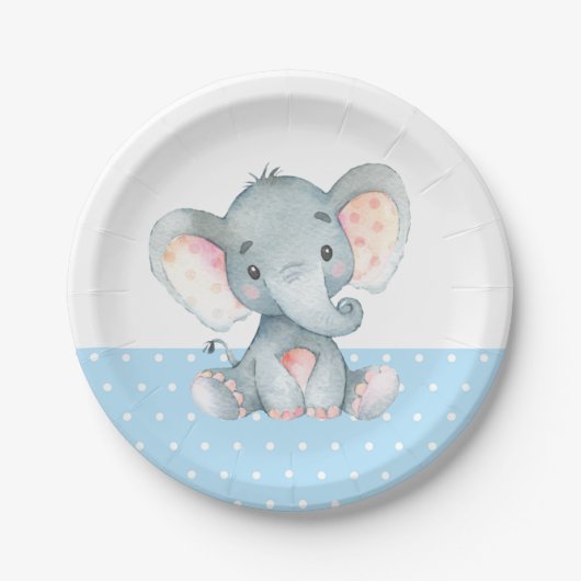 Boy Olifant Baby shower Blauw Papier Bord (Voorkant)