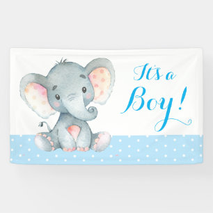 Boy Olifant Baby shower Blauwe Banner