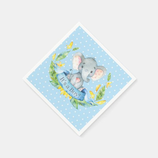 Boy Olifant Baby shower Blauwe servetten (Hoek)