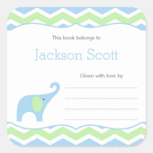 Boy Olifant Baby shower Bookplate sticker