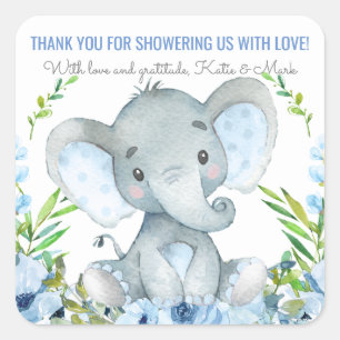 Boy Olifant Baby shower Favor Stickers