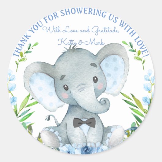 Boy Olifant Baby shower Stickers (Voorkant)
