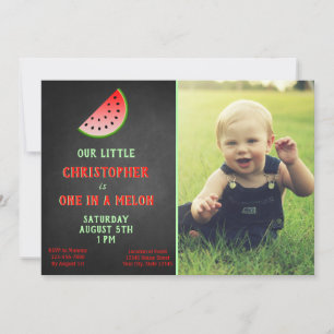 Boy One in a Melon 1st Birthday Green Invitation Kaart