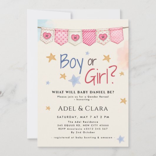 Boy or Girl Gender Reveal Invitation (Devant)