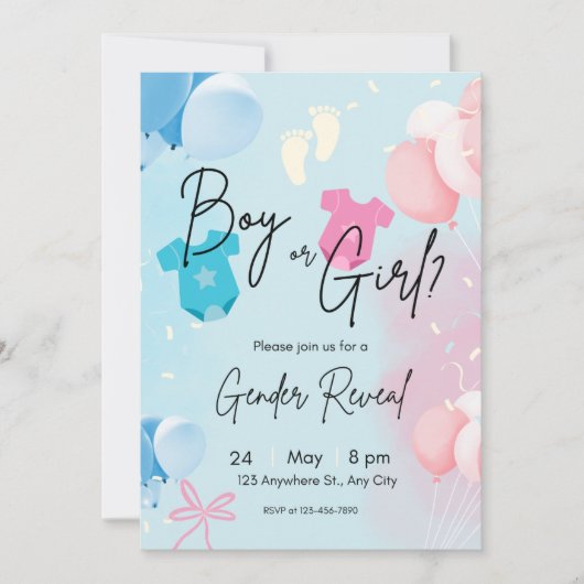 Boy or Girl Pastel Gender Reveal Invitation Kaart (Voorkant)