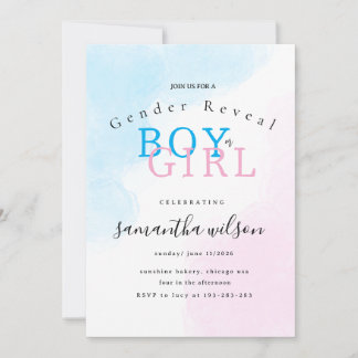 boy or girl pink blue gender reveal invitation kaart