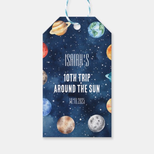 Boy Outer Space 10th Trip Around the Sun Birthday Cadeaulabel (Voorkant)