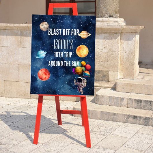 Boy Outer Space Astronaut Birthday Welcome Sign